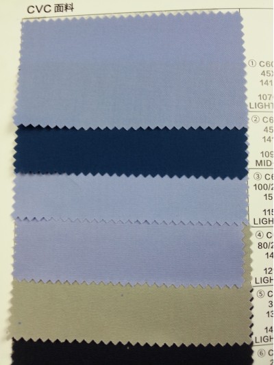 SC-GNLN CVC 面料   C60/T40  45*45 141*72 / 157*88 100/2*100/2 / 80/2*80/2 145*80 / 32*32 138*70 / 21*21 106*52 / 21*21 115*58 / 32/2*16 102*48  107/109/115/129/147/186/198/215GSM 後面照